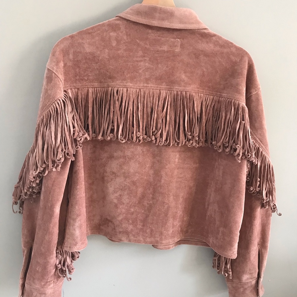 BlankNYC Rose Vegan Suede Fringe Western Style Crop Jacket Bomber Jacket - Picture 9 of 12